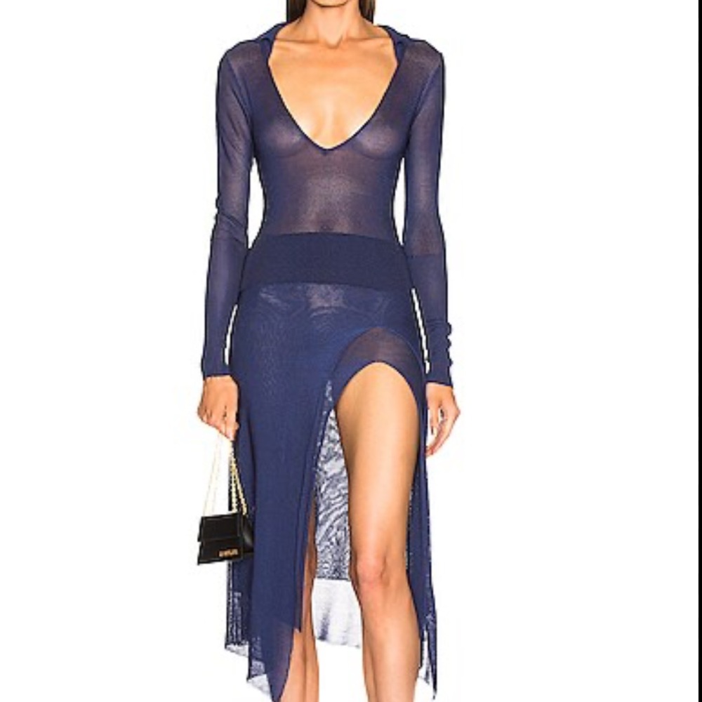 Jacquemus Navy Sheer Dress with High Slit